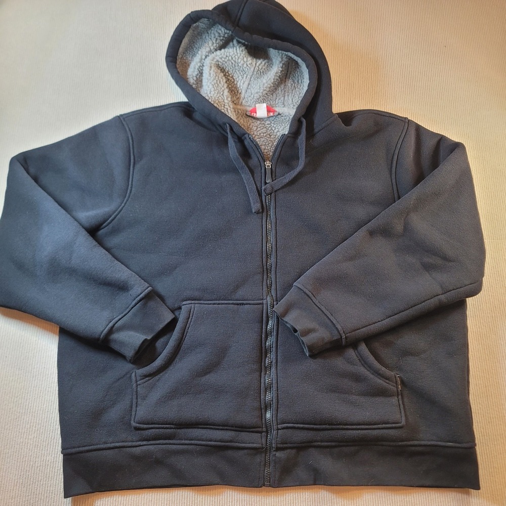 Craftsman Fleece Sherpa lined Hooded Work Jacket Full Zip Black 2XL Heavy